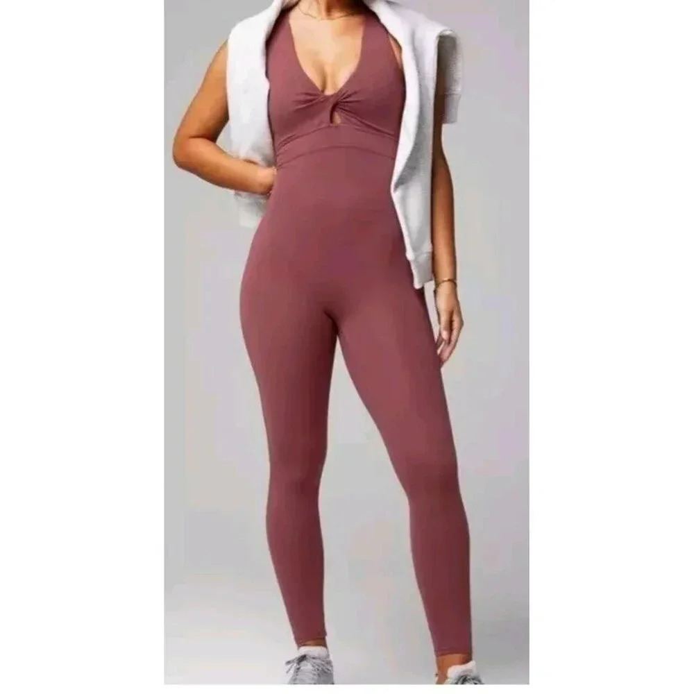 Fabletics PureLuxe Women Twist front oasis size XXL V-Neck Cutout Jumpsuit mauve
